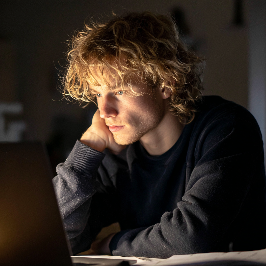 A young man using his laptop | Source: Midjourney