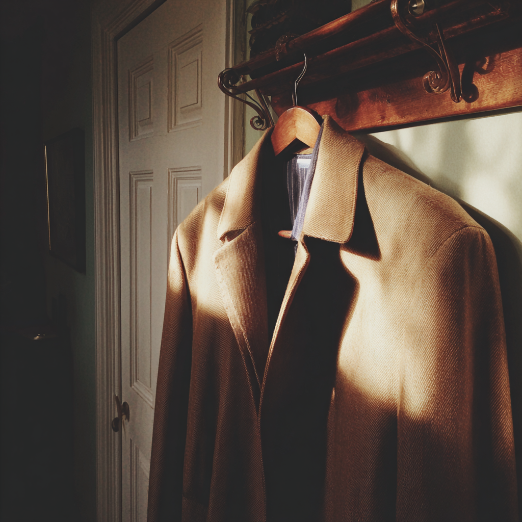 A man's brown coat on a rack | Source: Midjourney