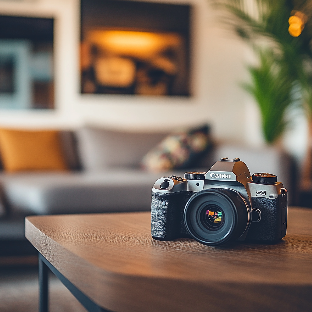 A camera on a coffee table | Source: Midjourney