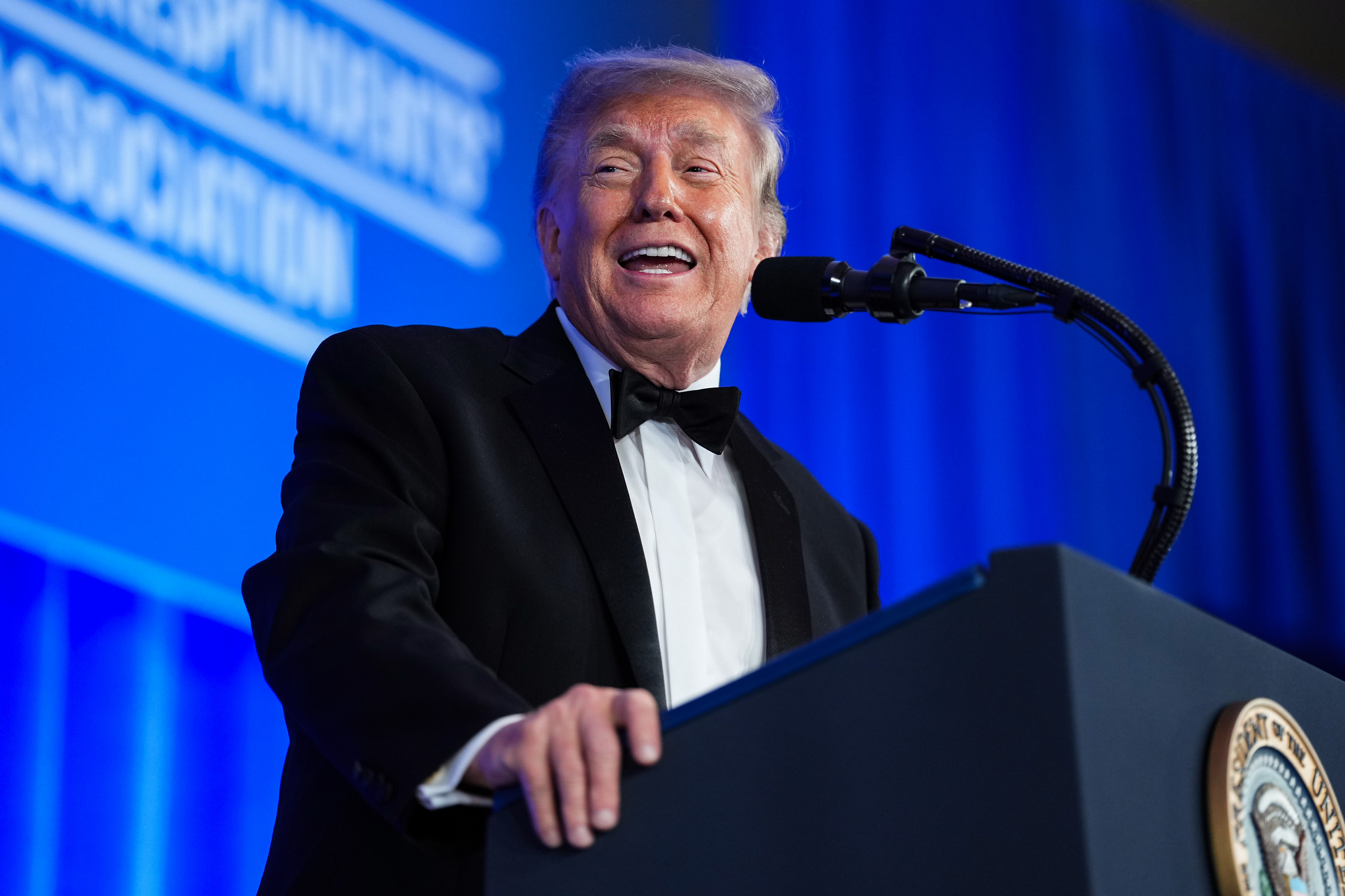 President Donald Trump speaks during the re-scheduled White House Correspondents Dinner in the Presidential Ballroom at the Waldorf Astoria on July 24, 2026 in Washington, DC. | Source: Getty Images