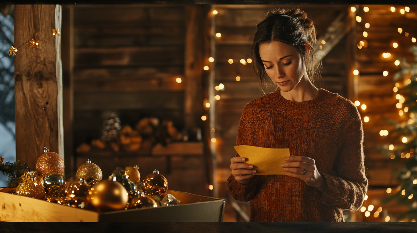 Woman reading a letter in a Christmas-decorated home | Source: Midjourney