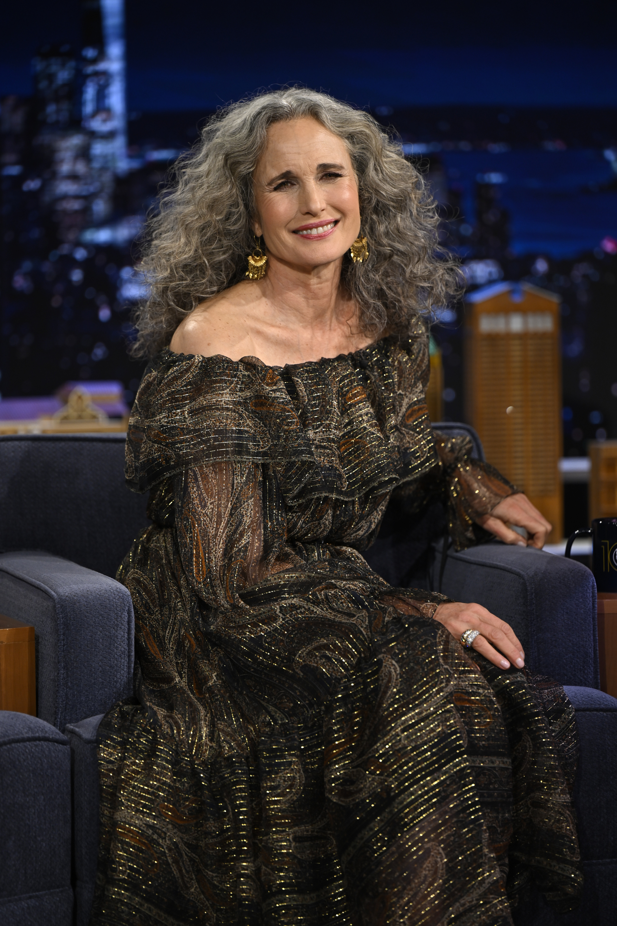 Andie MacDowell during her interview on "The Tonigh Show Starrig Jimmy Fallon," on January 23, 2025. | Source: Getty Images