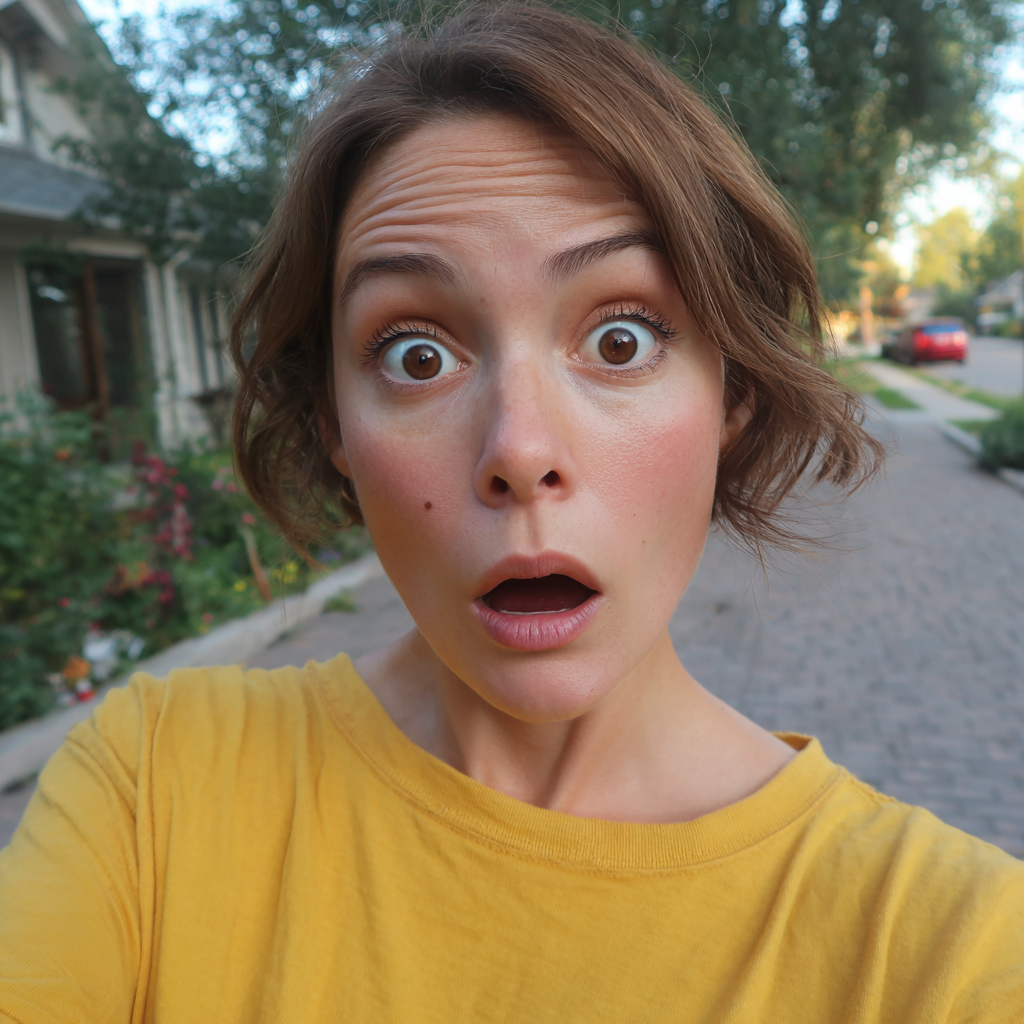 A shocked woman standing outside | Source: Midjourney