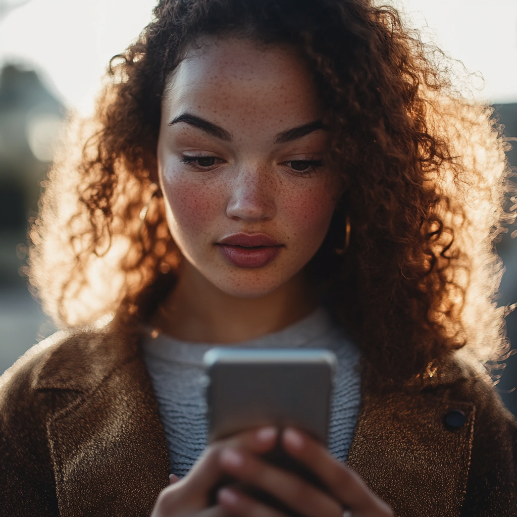 A woman texting her husband | Source: Midjourney