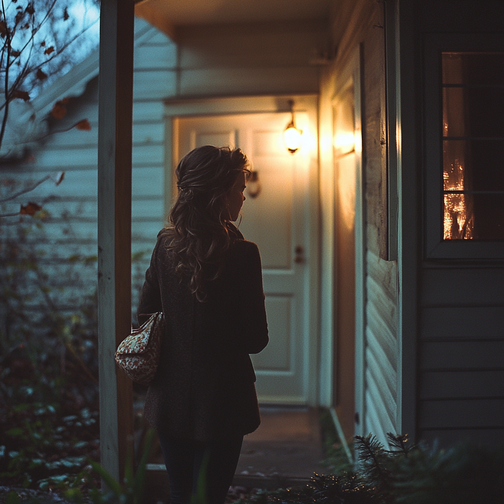 A woman about to walk into a house | Source: Midjourney