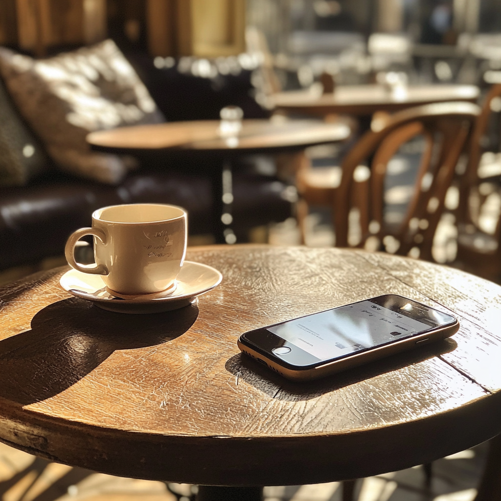 A cellphone on a table | Source: Midjourney