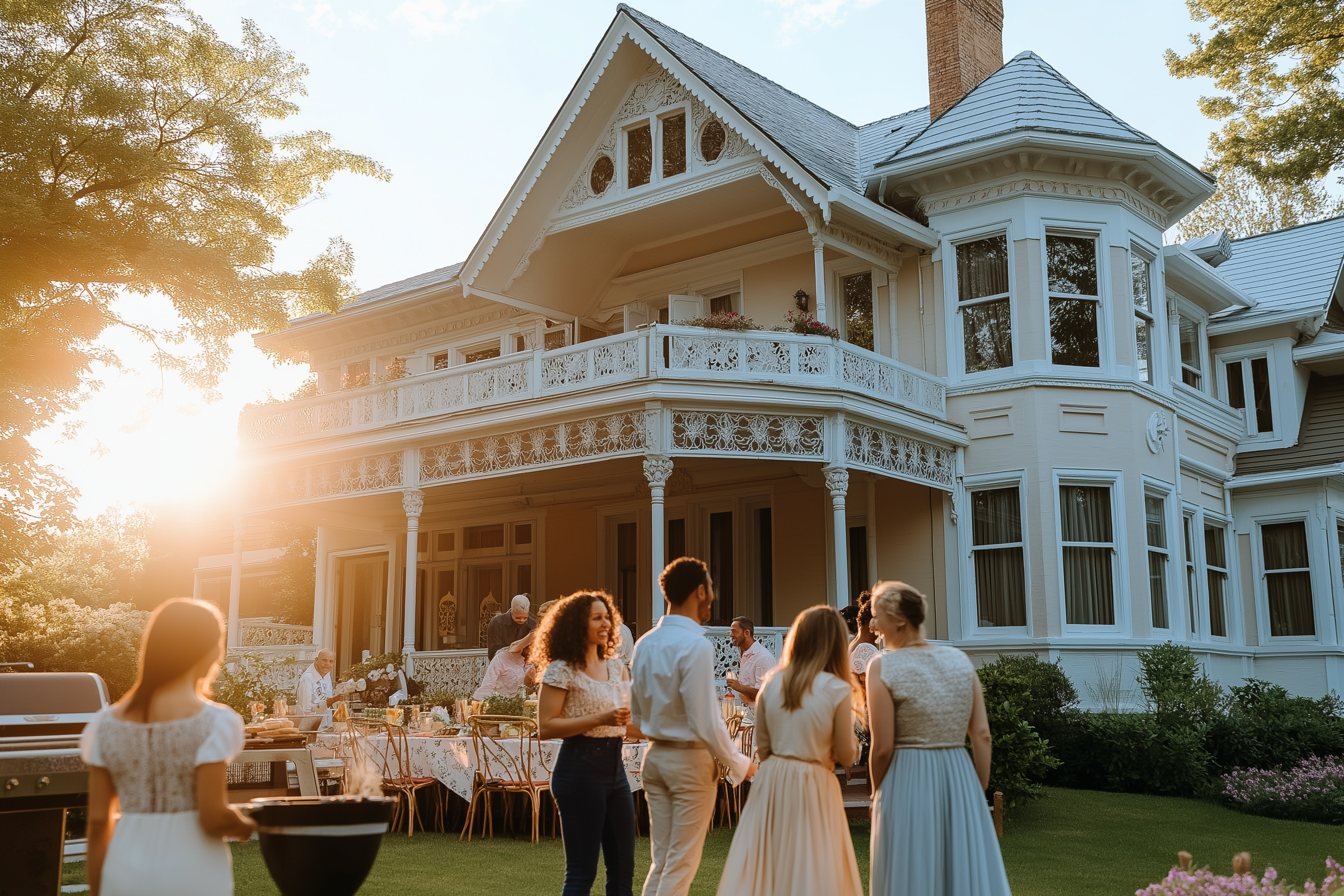 Une cour arrière où les gens se rassemblent pour une fête | Source : Midjourney