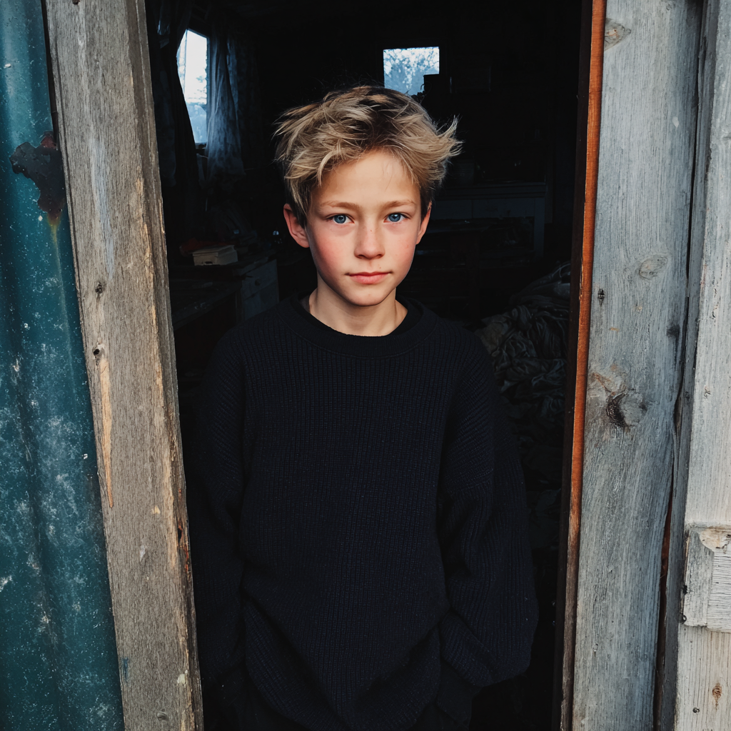 A boy standing in a doorway | Source: Midjourney