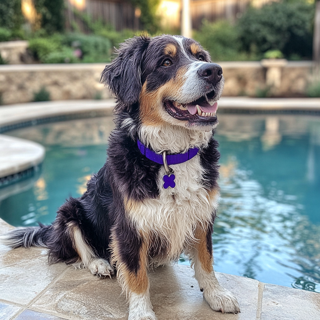 A dog sitting next to a pool | Source: Midjourney