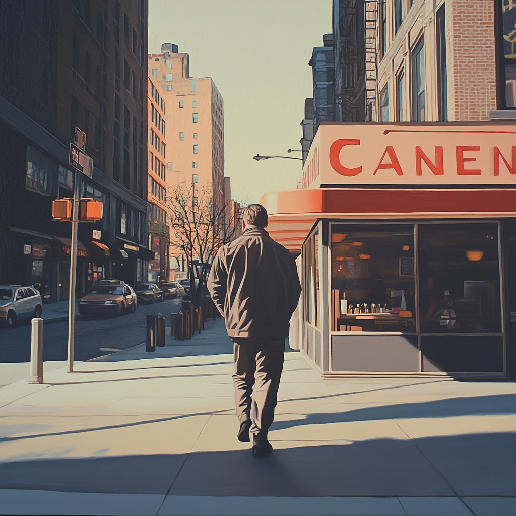 A man walking toward a diner | Source: Midjourney