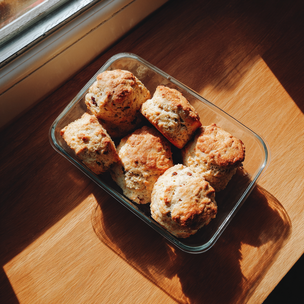 A container of freshly baked scones | Source: Midjourney