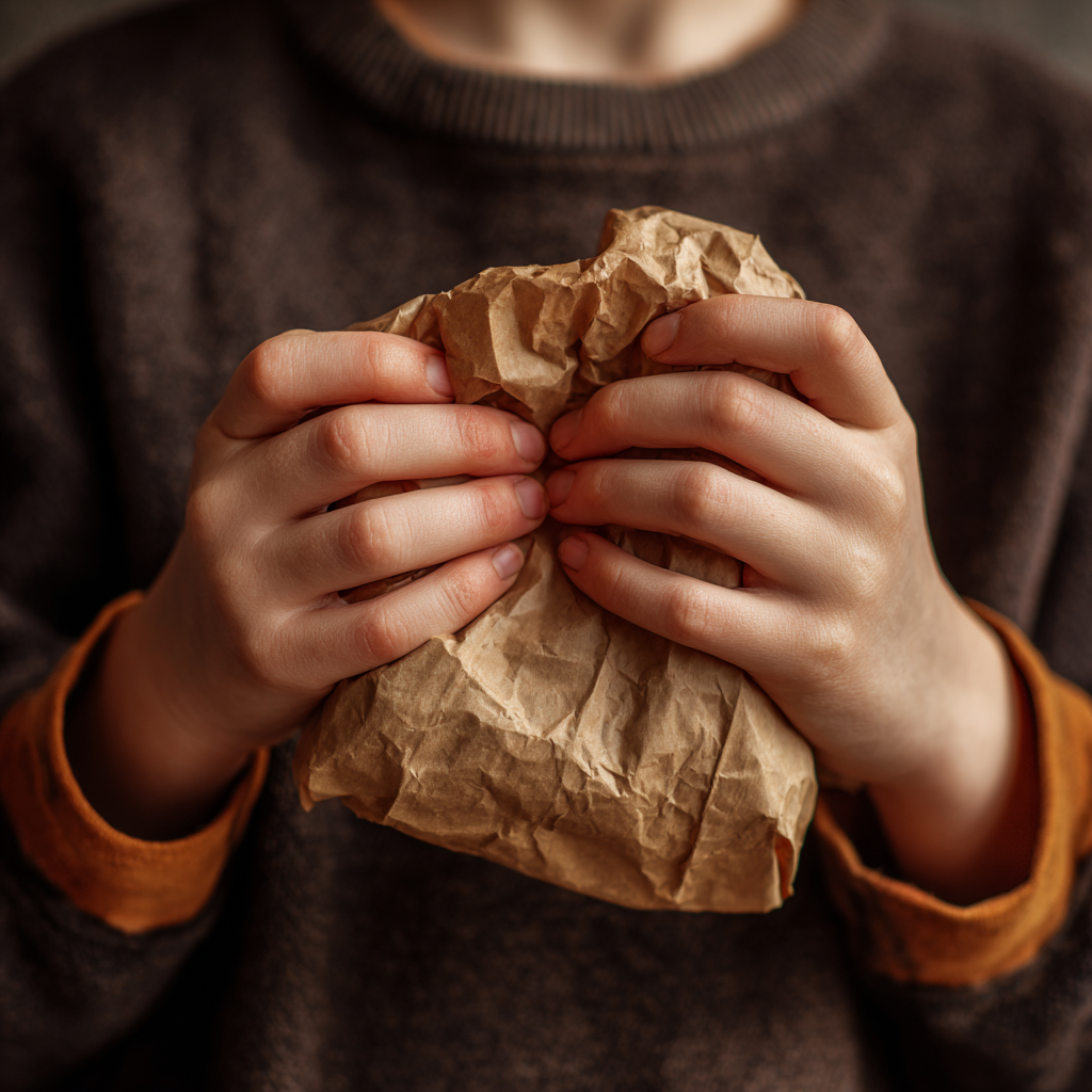 A boy holding a brown paper bag | Source: Midjourney