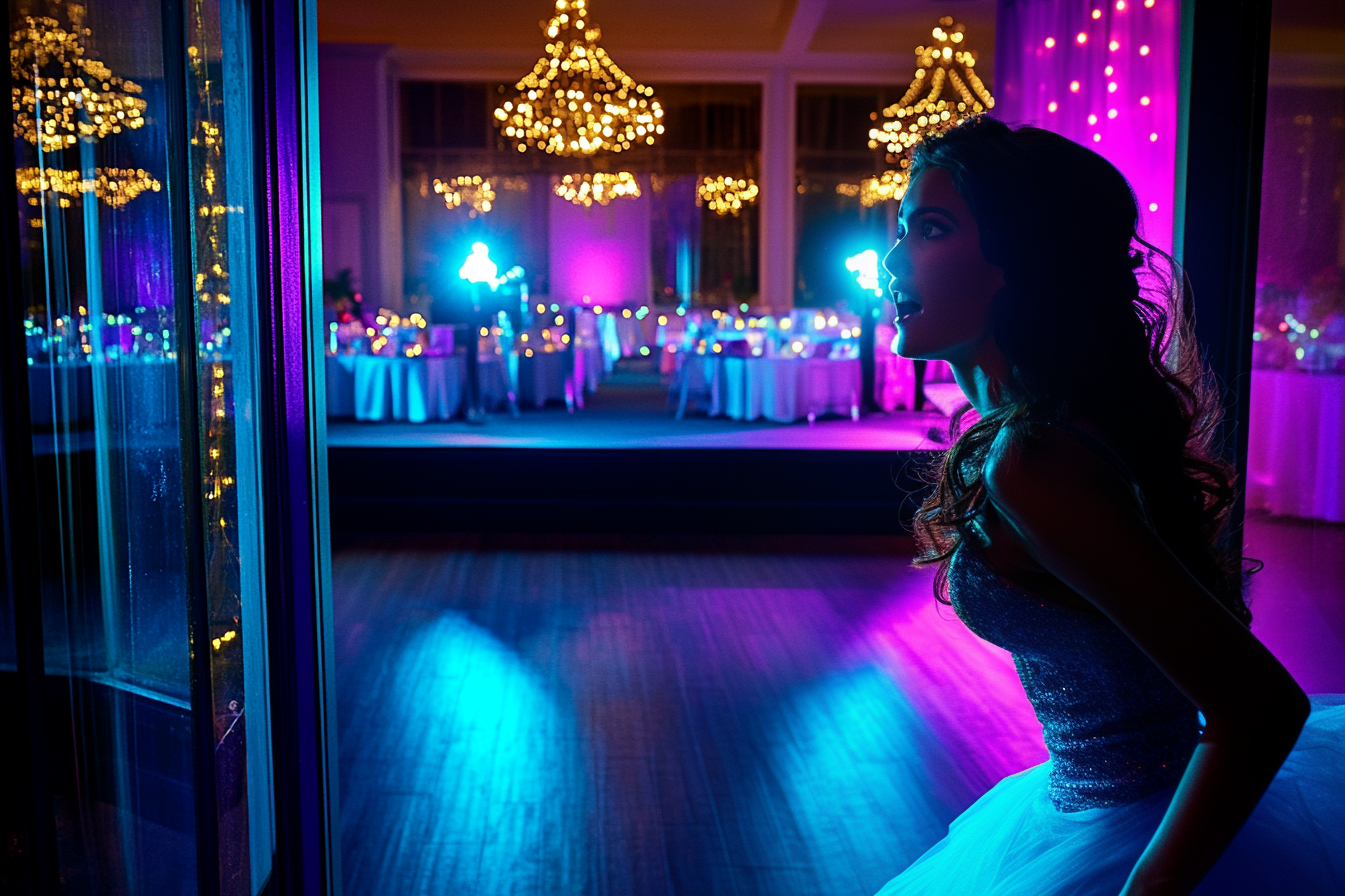 A woman shocked looking at her reflection in a window | Source: Midjourney