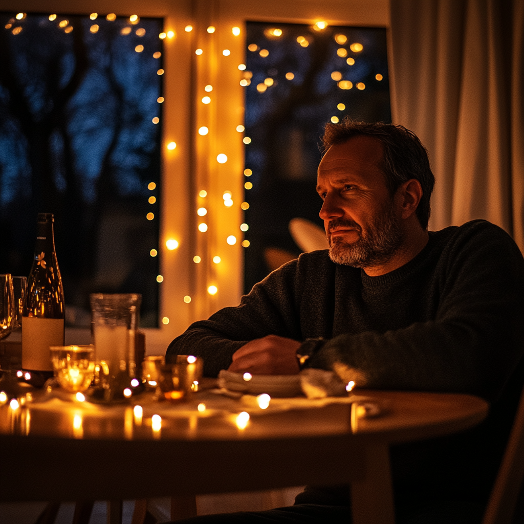 A serious man at dinner table | Source: Midjourney