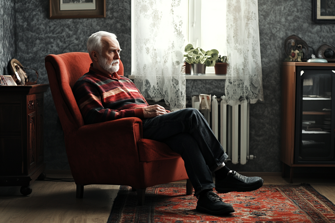 A man sitting in an armchair in a living room | Source: Midjourney