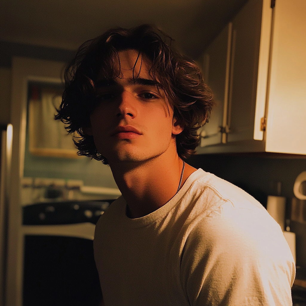 A young man standing in a kitchen | Source: Midjourney