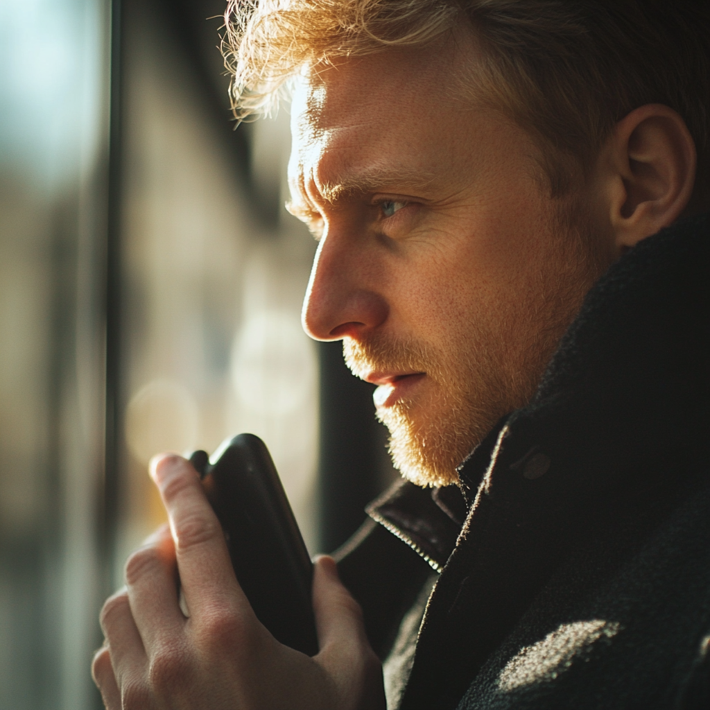 A serious man talking on his phone | Source: Midjourney