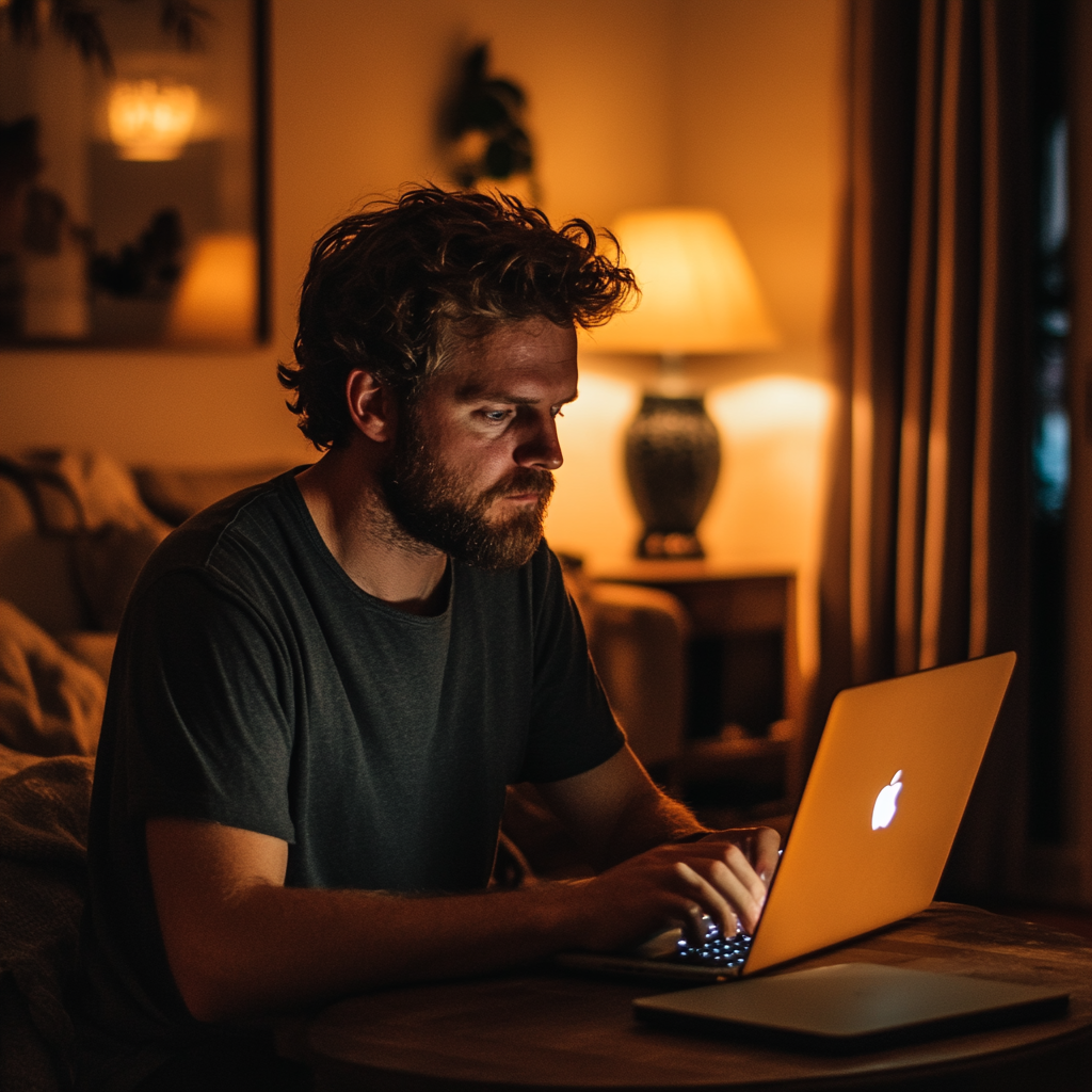 Un homme sérieux regardant son ordinateur portable | Source : Midjourney