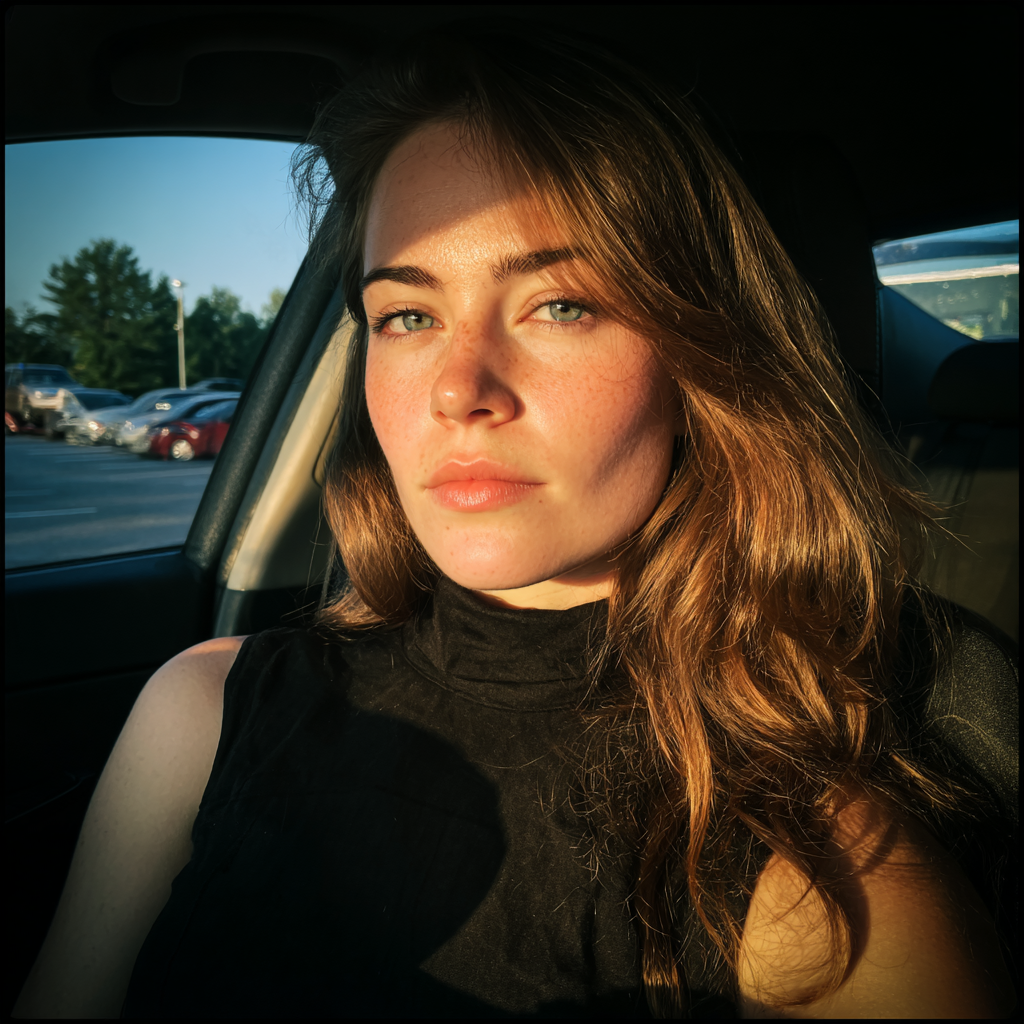A woman sitting in a car in a parking lot | Source: Midjourney