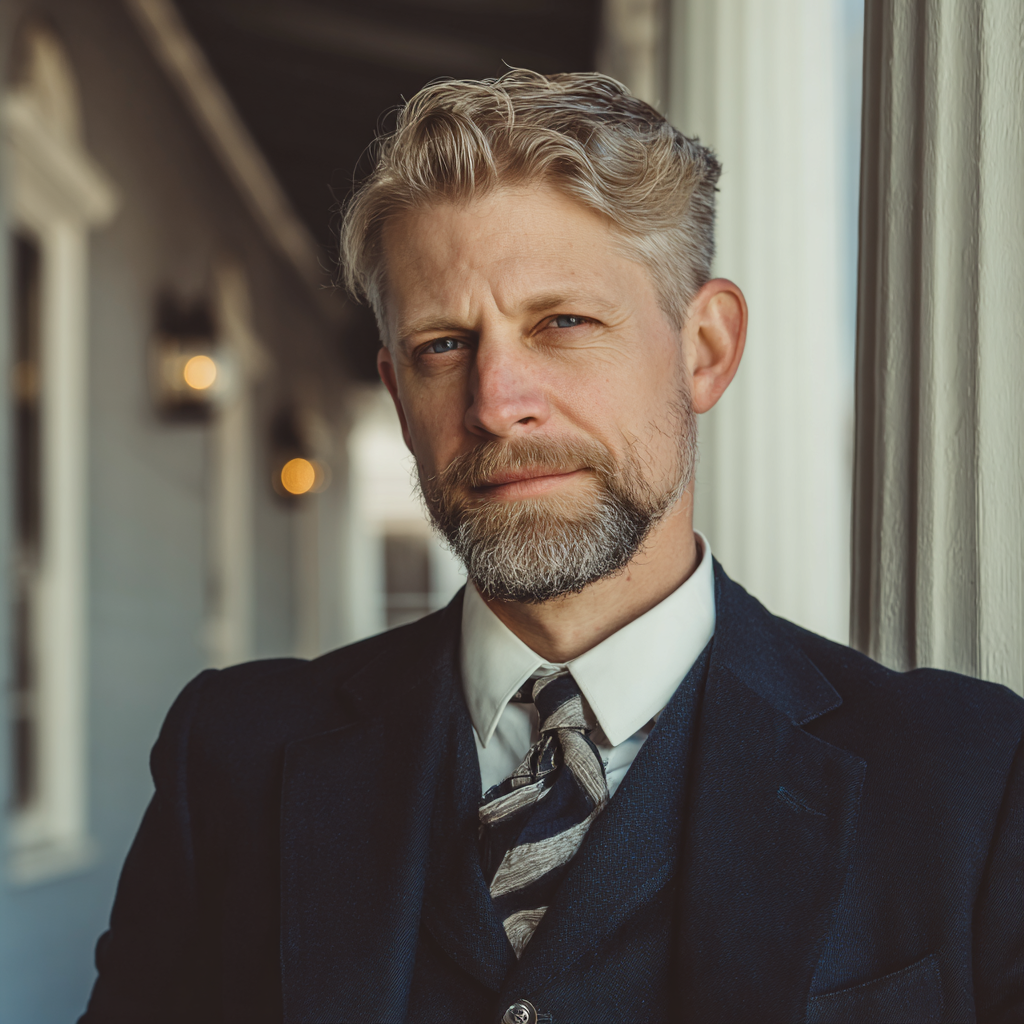 A man wearing a navy suit | Source: Midjourney