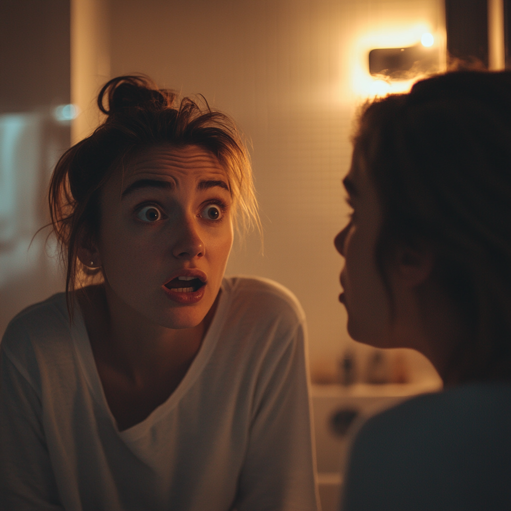 A shocked woman talking to her sister | Source: Midjourney