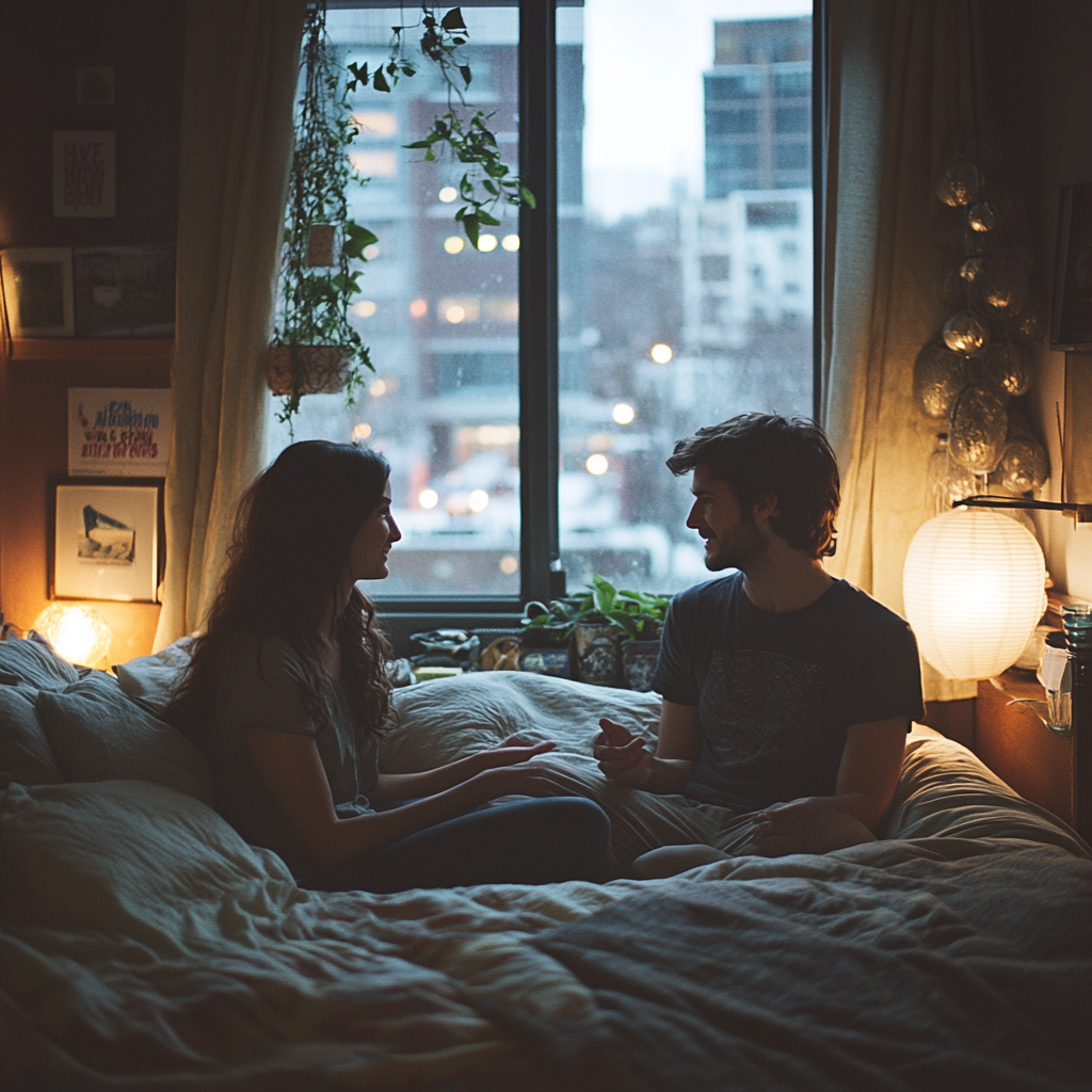 A couple discussing something in bed | Source: Midjourney