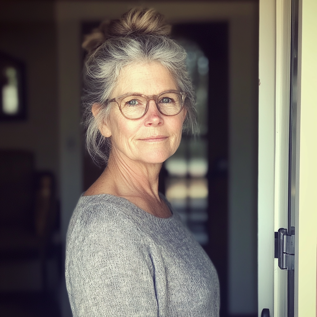 An old woman standing in a doorway | Source: Midjourney