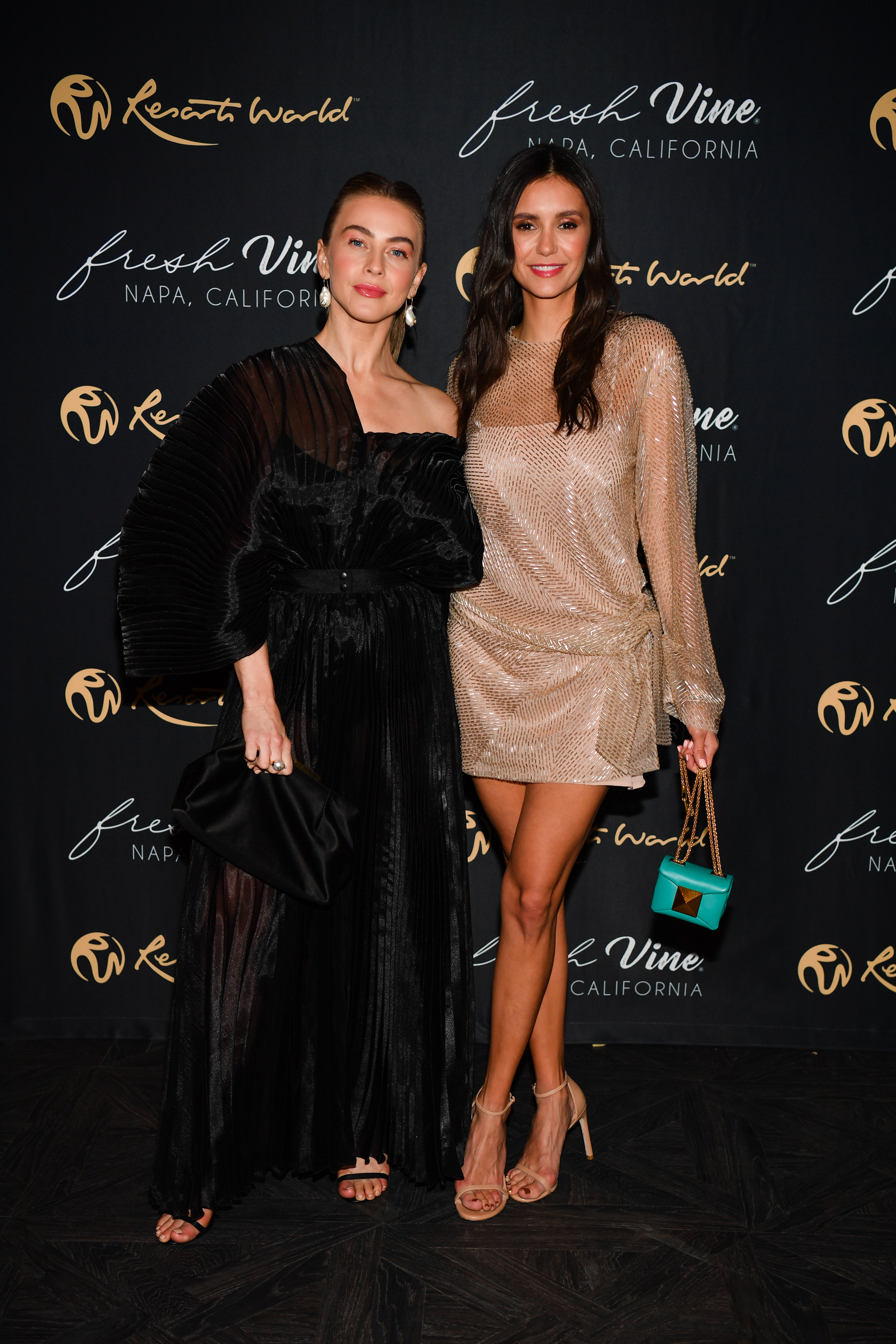 Julianne Hough and Nina Dobrev at the launch of Fresh Vine Wine in the state of Nevada at Resorts World Las Vegas on February 26, 2022, in Las Vegas, Nevada. | Source: Getty Images