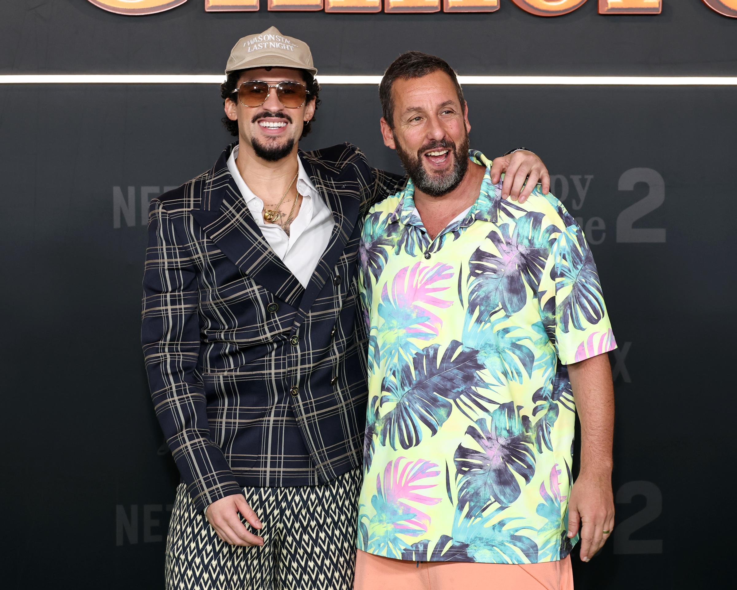 Bad Bunny and Adam Sandler attend Netflix's "Happy Gilmore 2" New York Premiere at Jazz at Lincoln Center on July 21, 2025 in New York City. | Source: Getty Images