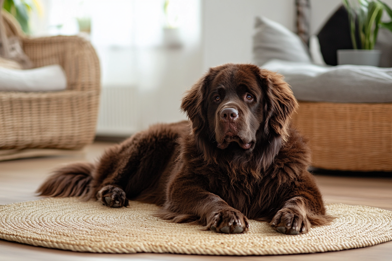 A dog lying on a rug | Source: Midjourney