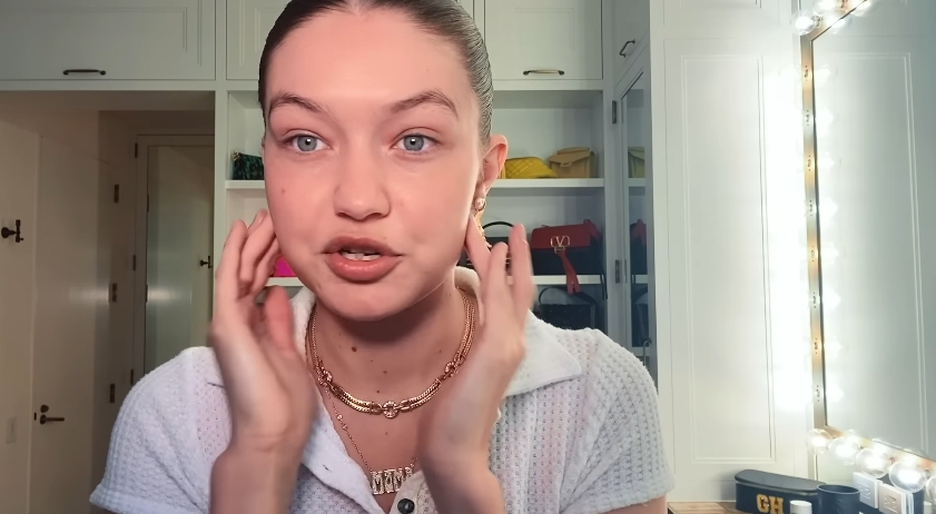 Gigi Hadid doing her skincare routine from a video dated February 4, 2021. | Source: YouTube/Vogue