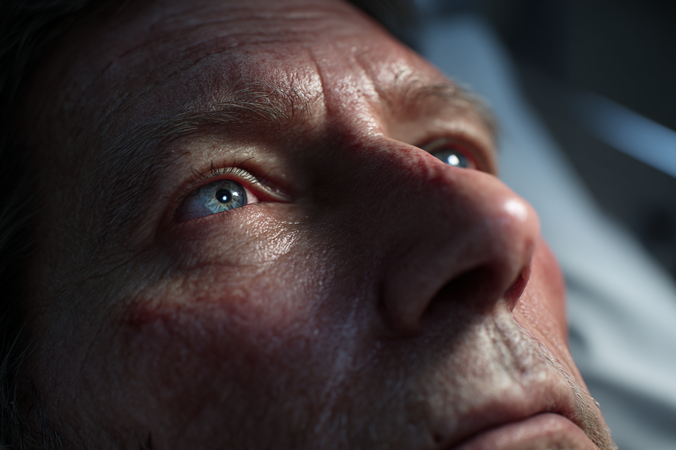 Zbliżenie mężczyzny w szpitalnym łóżku | Źródło: Midjourney