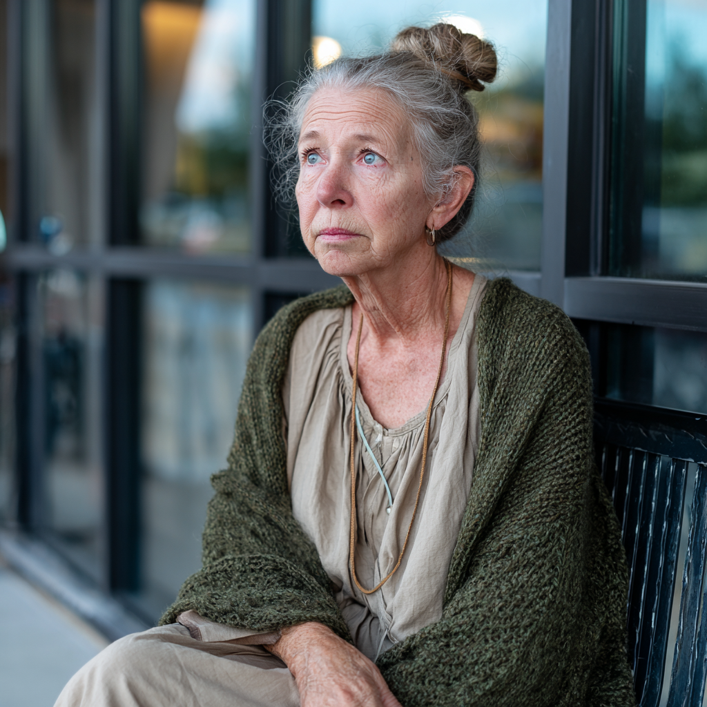 An old woman sitting on a bench | Source: Midjourney
