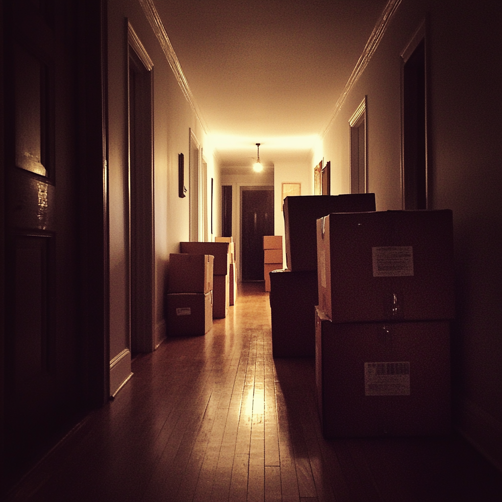 Cardboard boxes in a hallway | Source: Midjourney