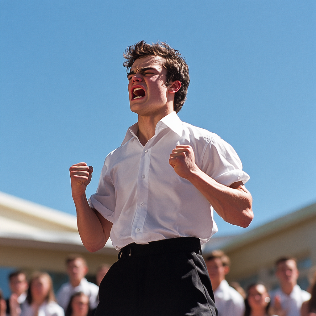 An angry man at a graduation | Source: Midjourney