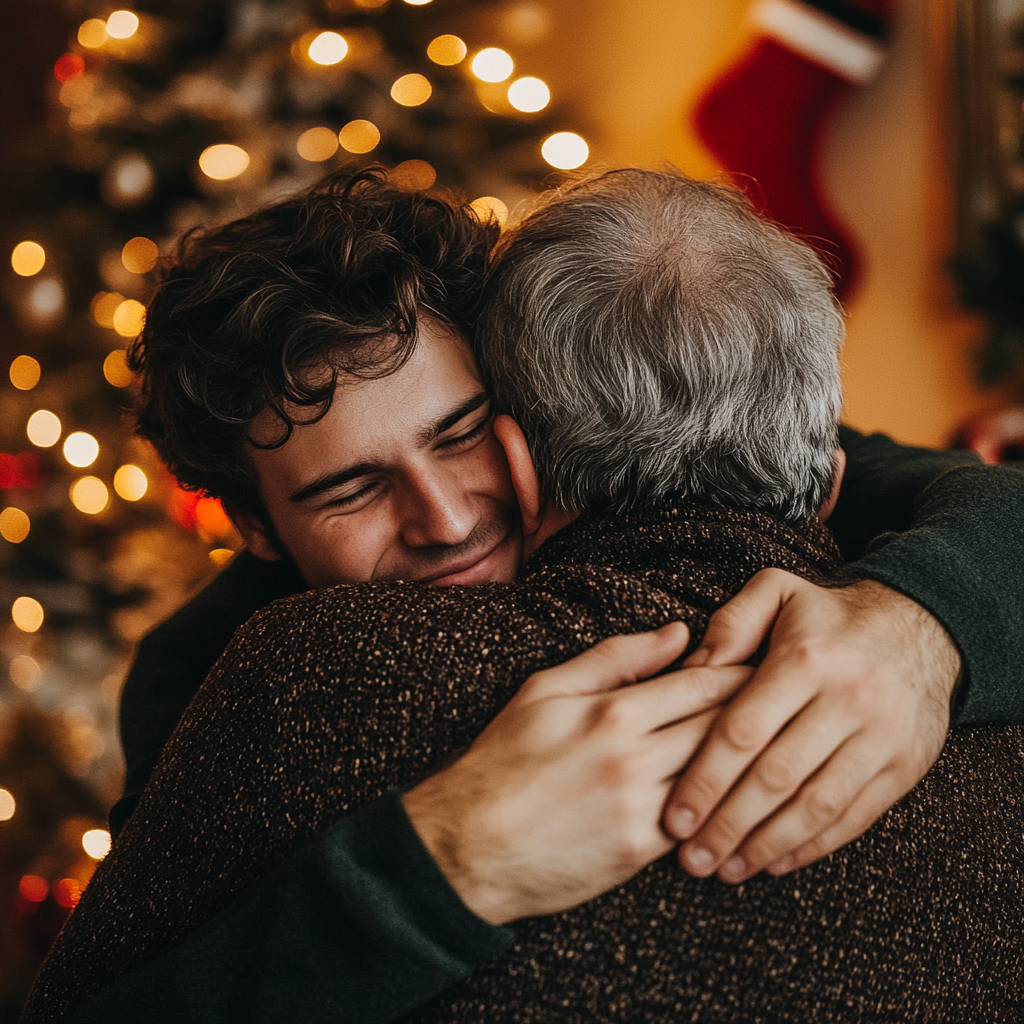 A man hugging his father | Source: Midjourney