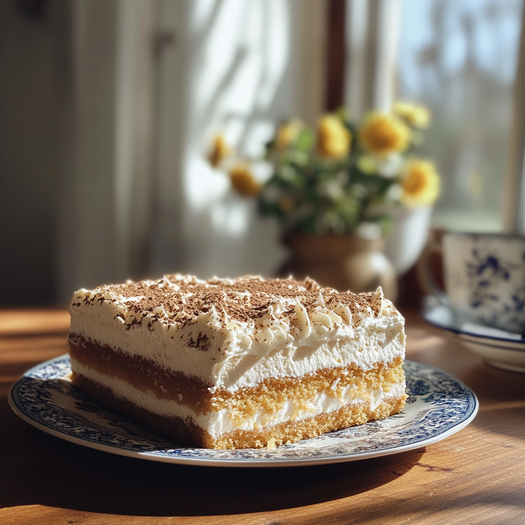 A slice of cake on a table | Source: Midjourney