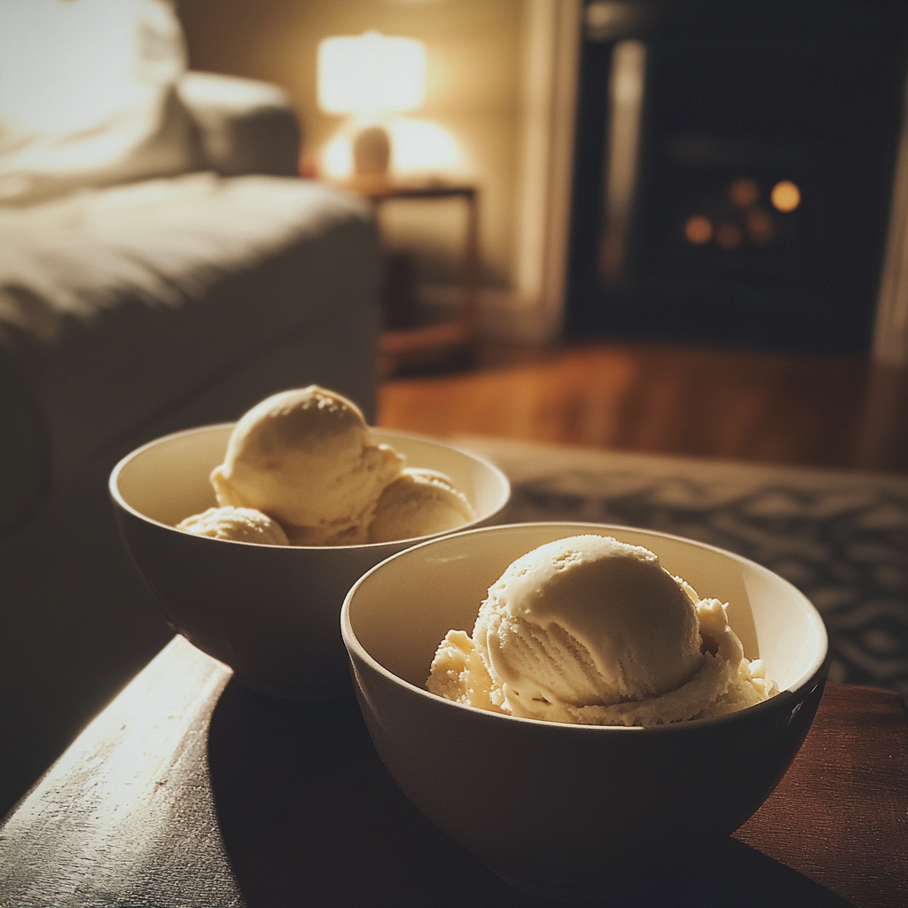 Bowls of ice cream on a coffee table | Source: Midjourney