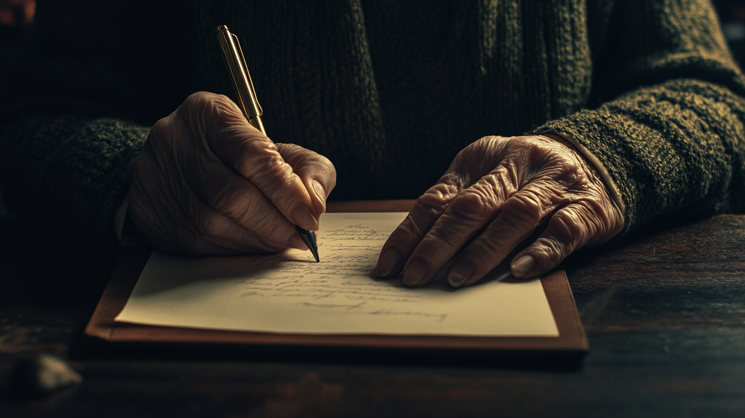 An old woman writing | Source: Midjourney