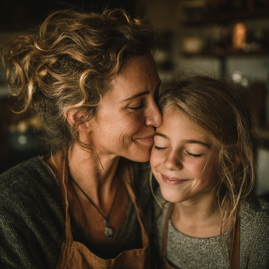 A mother kissing her daughter | Source: Midjourney
