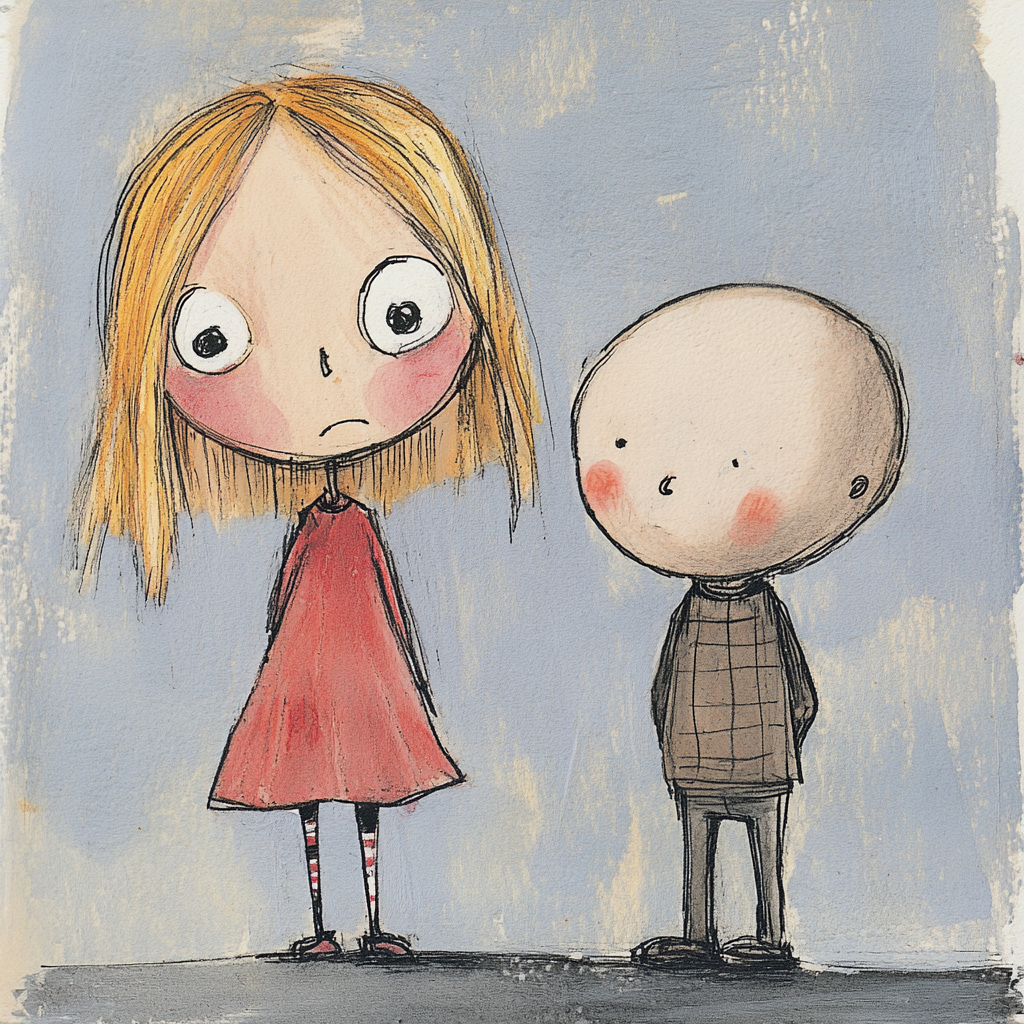 A childlike illustration of two children | Source: Midjourney