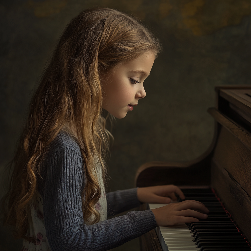 A young girl playing on the piano | Source: Midjourney