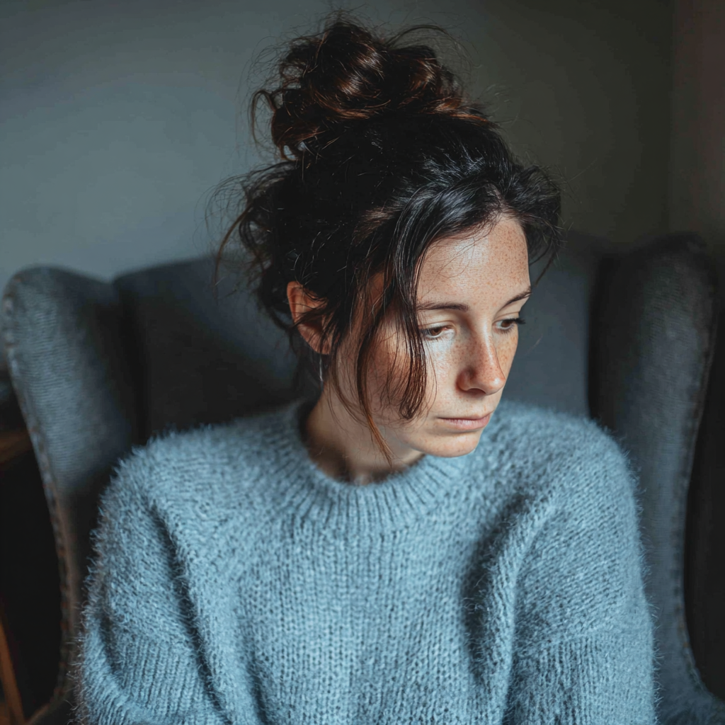 A woman sitting on an armchair | Source: Midjourney
