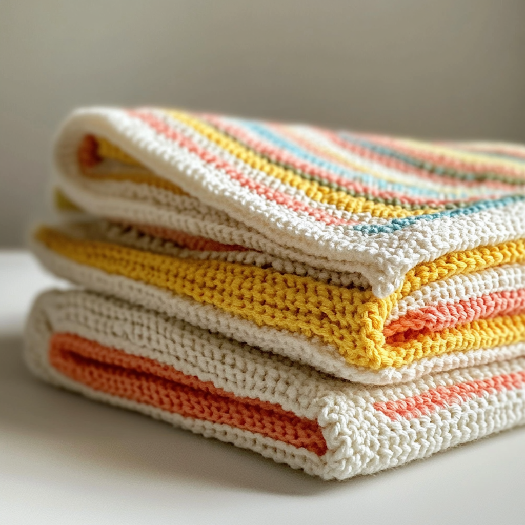 Colorful baby blanket on a white surface | Source: Midjourney