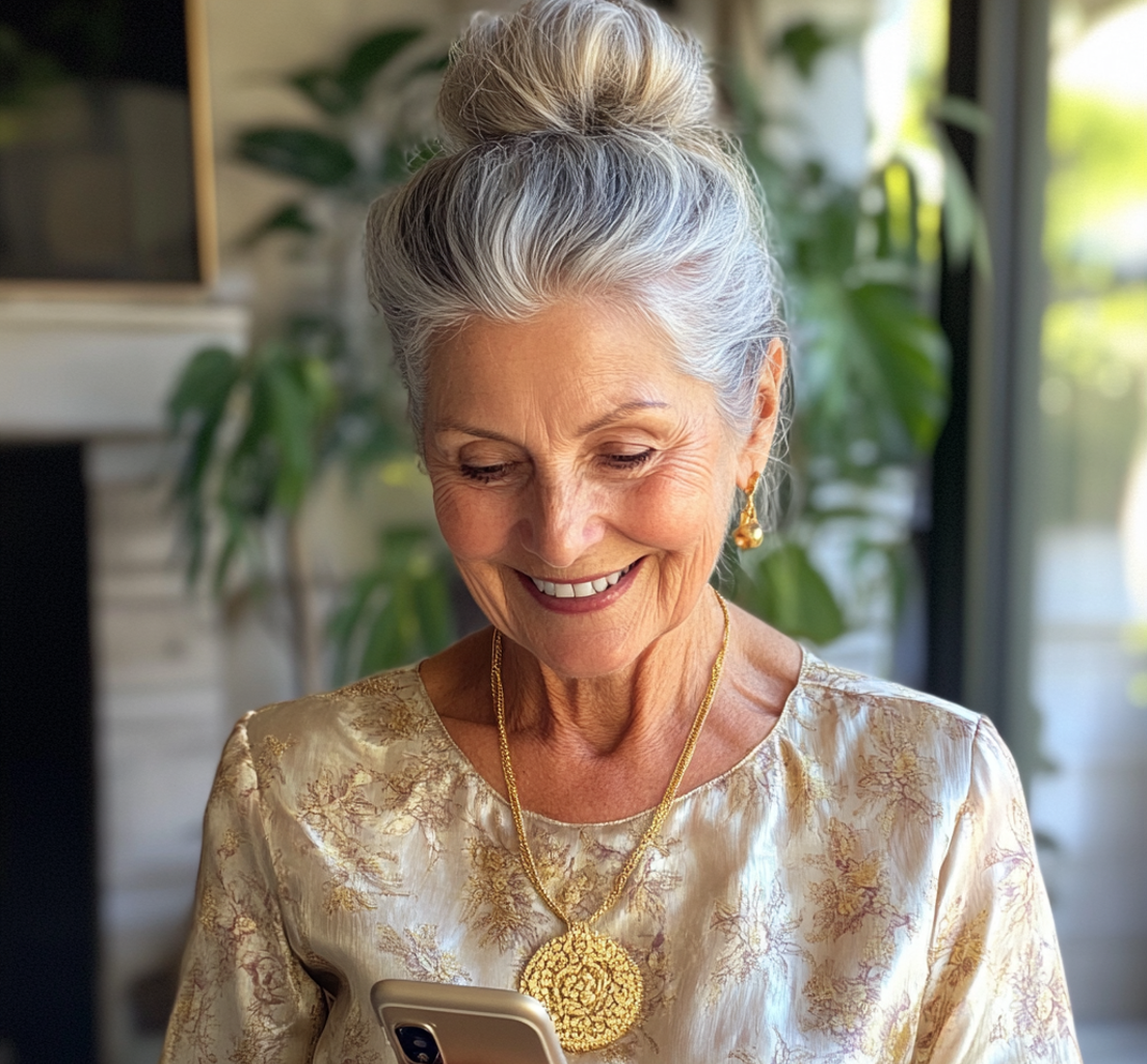 An older woman using her phone | Source: Midjourney