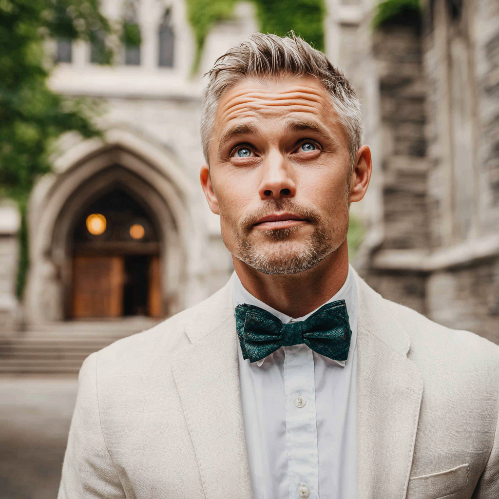 A groom standing outside a church | Source: Midjourney