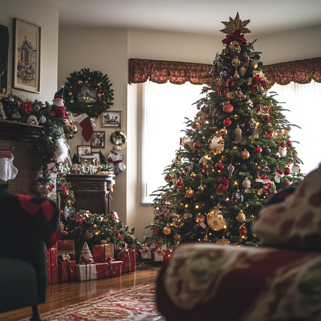 A living room decorated for Christmas | Source: Midjourney