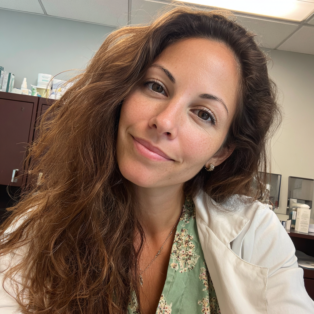 A smiling woman wearing a white coat | Source: Midjourney