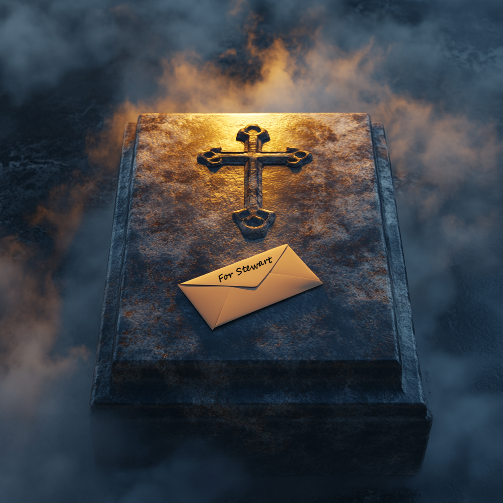 An envelope on a tomb | Source: Midjourney