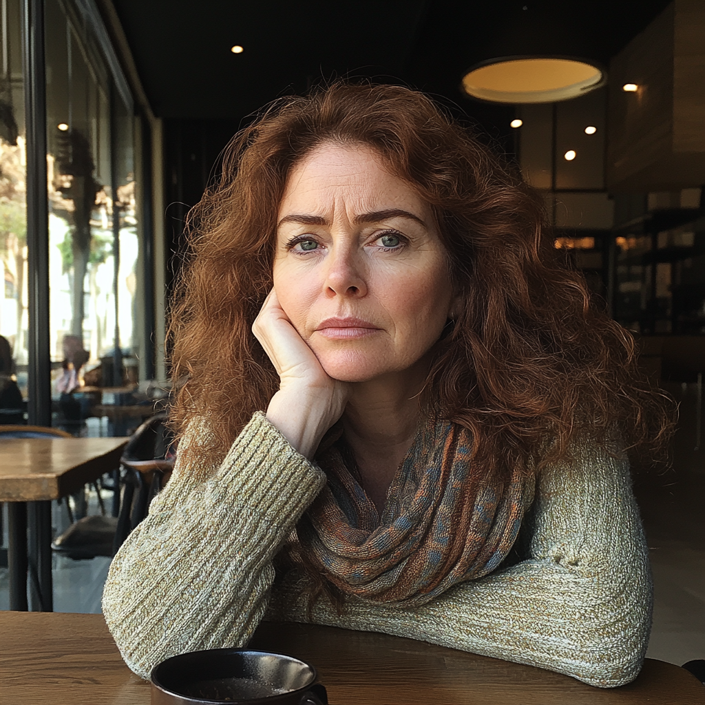 A woman sitting in a coffee shop | Source: Midjourney